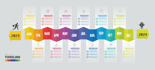 infographic Project timeline graph for 12 months modern diagram calendar, presentation vector infographic.