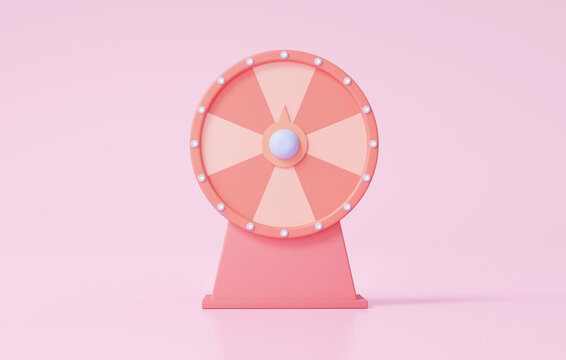 3D fortune spin wheel icon simple symbol isolated on pink background. business online promotion marketing entertainment risk gamble event, cartoon minimal style elements. 3d rendering illustration