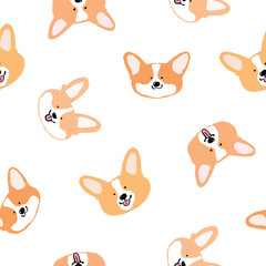Fototapeta premium Seamless Pattern of Cartoon Corgi Dog Face Design on White Background