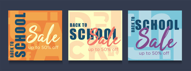 Abstract Sale for Back to School in Orange, Blue Colors. Set Trendy Letters in Retro Style for Covers, Ads, Branding, Banner. 3d Background for College, Education, Poster, Study.