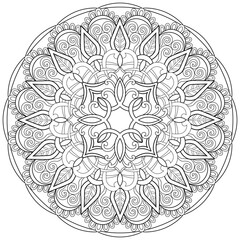 Colouring page, hand drawn, vector. Mandala 224, ethnic, swirl pattern, object isolated on white background.