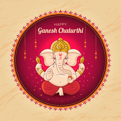 Happy Ganesh Chaturthi Vector illustration. Artistic Indian Lord Ganesha Worship Festival graphic. Ornate mandala art design Poster. Social media post, greeting card, website, banner, invite promotion - obrazy, fototapety, plakaty