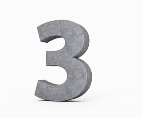 3d Concrete Number Three 3 Digit Made Of Grey Concrete Stone On White Background 3d Illustration