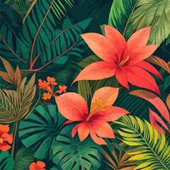 tropical plant and flower background vector