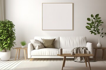 Fototapeta na wymiar Friendly interior style. living room. Wall mockup. Wall art. 3d rendering, 3d illustration,Generative AI