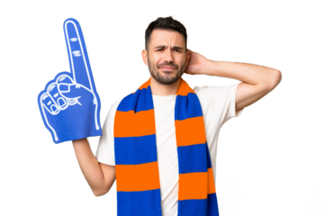 Young caucasian sports fan man over isolated chroma key background having doubts