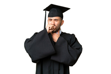 Young university graduate man over isolated chroma key background is suffering with cough and feeling bad
