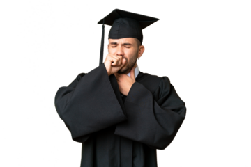 Young university graduate man over isolated chroma key background is suffering with cough and feeling bad