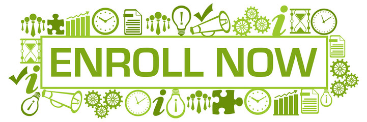 Enroll Now Business Symbols Surrounded Box Green 