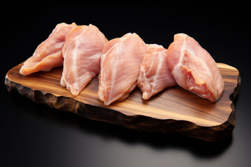 Raw chicken meat and chicken wings being placed on the cutting board.
