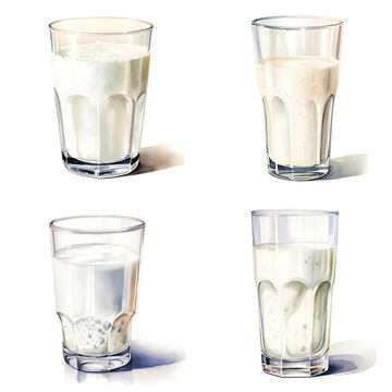 Glass of milk watercolor illustration  created with Generative AI technology