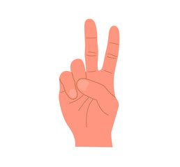 Hand peace sign. Human hand gesture. Vector illustration isolated white background.