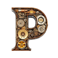 The letter alphabet font in a new style steampunk gears electronic parts