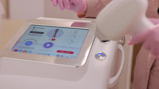 Laser hair removal treatment. Clinic skin care procedure. Medical dermatology equipment. People epilation device. Cosmetology technology salon epilation. Body aesthetic concept