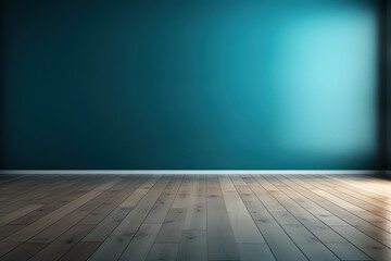 Beautiful backdrop with a turquoise wall and wooden floor. Perfect for presentations.