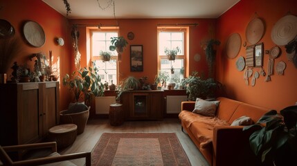 Bohemian and Spanish style interior with terracotta colors