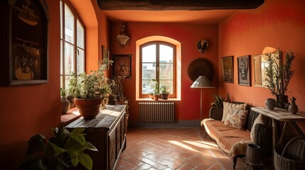 Fototapeta na wymiar Cozy and bohemian style mediterranean interior 