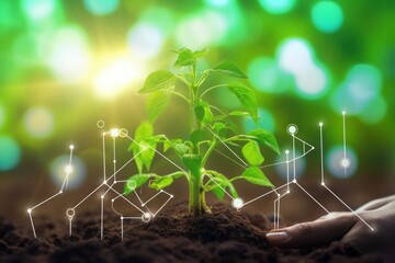 Agricultural technologies for growing plants and scientific research in the field of biology and chemistry of nature. Living green sprout in the hands, Generative AI