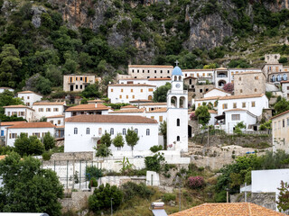 Fototapeta na wymiar The charming town of Dhermi, lies on the slopes above the sea, Albania
