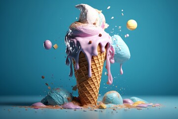 Melting ice cream cone. Generative AI