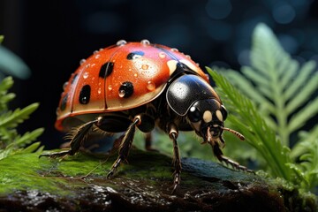 A ladybug in red and black on a rock. (Generative AI)