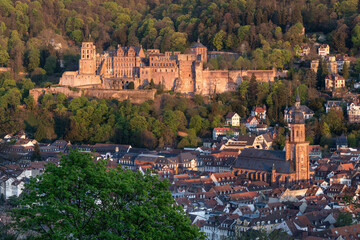 Fototapeta premium Heidelberg Castle and Church of the Holy Spirit (Heiliggeistkirche), Baden-Württemberg, Germany