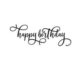 Happy Birthday lettering, continuous line drawing, banner, poster, flyers, greeting cards, hand lettering, emblem or logo design, one single line on white background, isolated on white background.