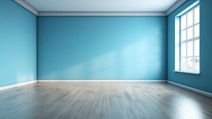 empty interior background room blue wall, generative ai