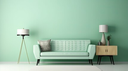 green mint wall sofa sideboard on, generative ai