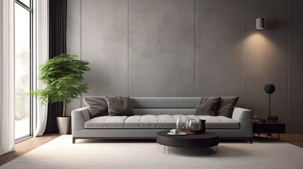 livingroom interior wall mock grey fabric, generative ai