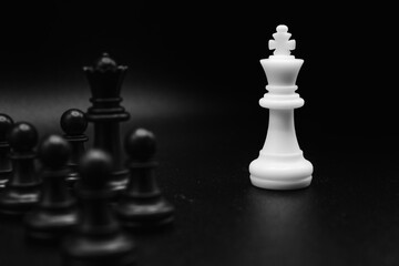 white chess king isolated against black pieces
