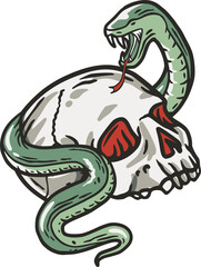 Obraz premium Halloween skeleton with skull and snake. Halloween undead and walking dead. Fear and spooky zombie for design dark party of happy halloween