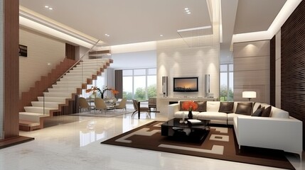 modern villa living room design interior, generative ai