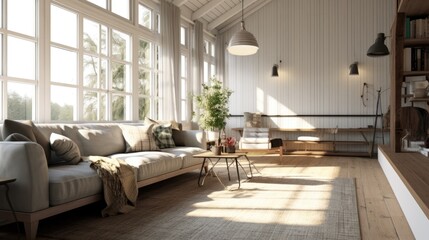 scandinavian farmhouse living room interior wall, generative ai