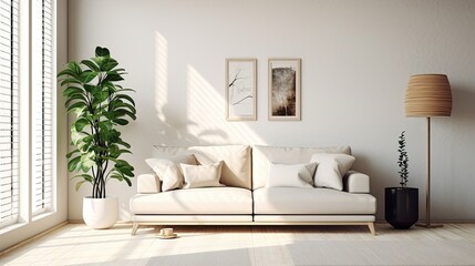 scandinavian living room interior sofa on, generative ai