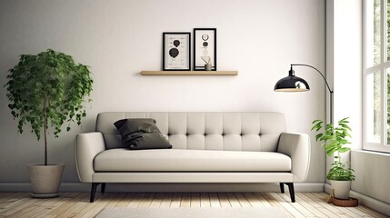 scandinavian living room interior sofa on, generative ai