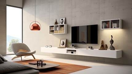 simple minimal cabinet tv interior wall, generative ai