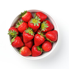 Fresh strawberries in a white bowl on white background