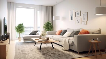 stylish scandinavian living room interior modern, generative ai