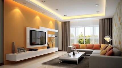 Fototapeta premium two tone color wall backgroundmodern living room, generative ai