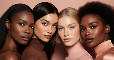 Obraz premium Closeup of a diverse group of women together. Skin care concept image. Generative AI.