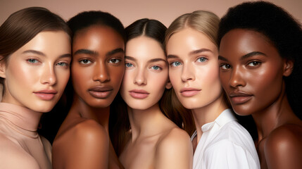 Obraz premium Closeup of a diverse group of women together. Skin care concept image. Generative AI.