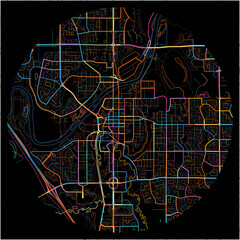 Colorful Map of RedDeer, Alberta with all major and minor roads.