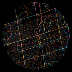Colorful Map of Newmarket, Ontario with all major and minor roads.