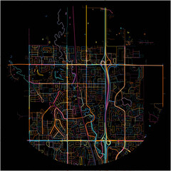 Colorful Map of Airdrie, Alberta with all major and minor roads.