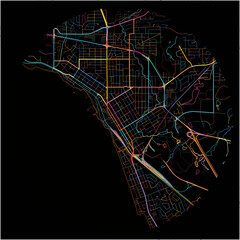 Colorful Map of NorthBay, Ontario with all major and minor roads.