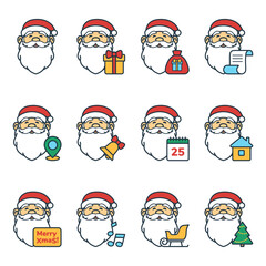 Set of Christmas Icons with Santa Claus. Vector illustration