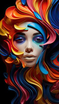 Abstract girl on a dark background, rendering 3d illustrations.