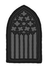 Geometrical decorated gothic window tracery stylized drawing. Architectural element; medieval cathedral arches.