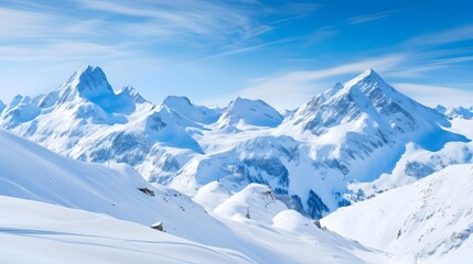 Panoramic view of snow-capped mountains in the Alps - obrazy, fototapety, plakaty